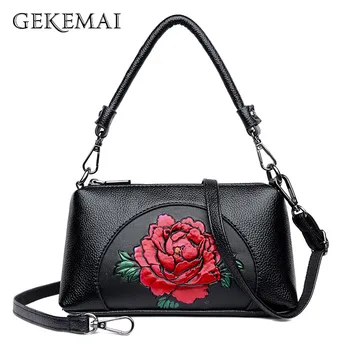 

Relief Flowers Women Shoulder Bag Pu Leather Elegant Crossbody Bag Designer Splice Handbag and Purse Fashion Travel Shopper Bag