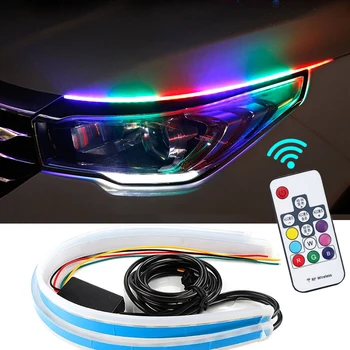 

2pcs Led DRL Car Sequential Flowing RGB Daytime Running Light DRL Multi Color LED Light Strip Turn Signal Lights For Headlight