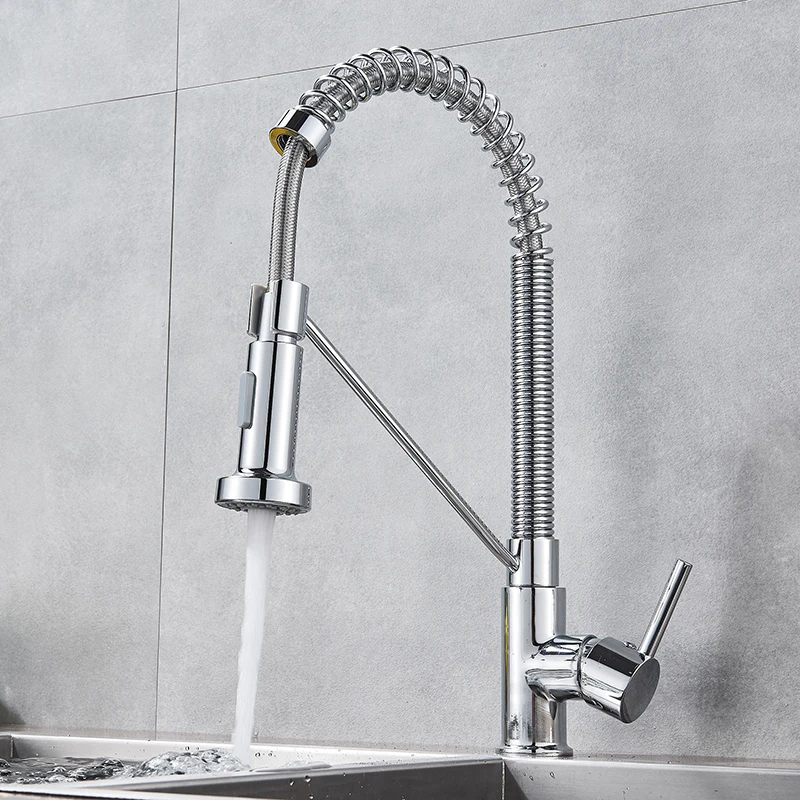 Chrome/ Black Style Kitchen Spring Faucet Pull Down Faucet Single Handle Water Mixer Tap 360 Rotation Kitchen Water Mixer Tap