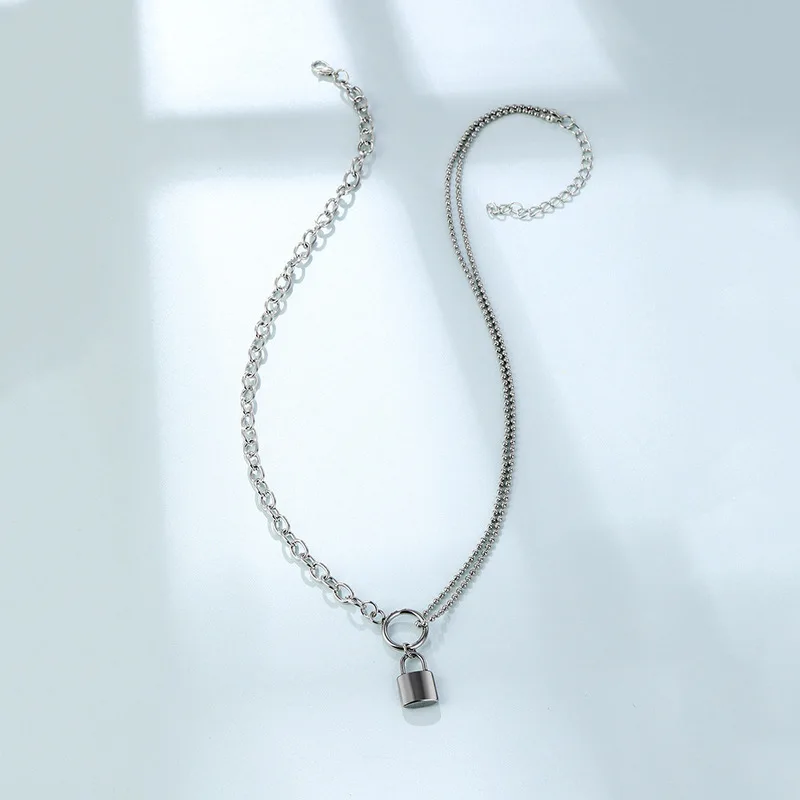 

Silver Mixed Small Circle Chain Necklaces Beaded Lock Pendant Necklaces for Women Bar Minimalist Necklace 2020 Fashion Jewelry