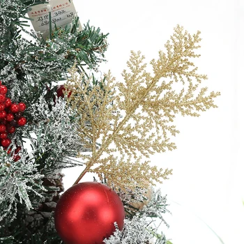 

Simulated 3 Forks Christmas Hollow Glitter Phoenix Tail Leaves Tree Branch Xmas Tree Wreath Hanging DIY Scrapbook for Wedding