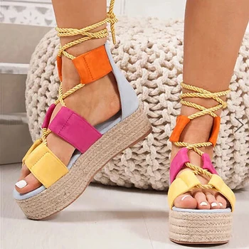 

ADIBOSY Women's Sandals Plus Size 2020 New Casual Platform Ladies Sandals Lace UP Fashion Retro Summer Women Flat Sandals Shoes