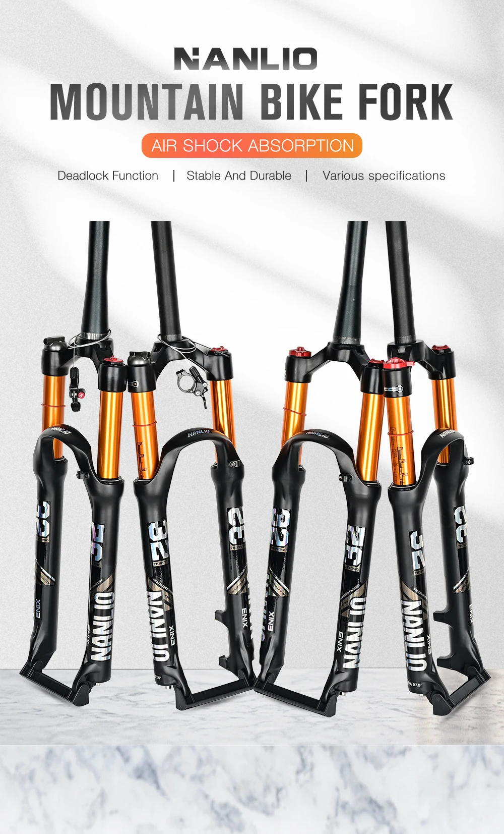 NANLIO Magnesium Alloy MTB Bicycle Supension Fork  Air 26/27.5/29er Inch Mountain Bike 32 RL100mm Fork For A Bicycle Accessories