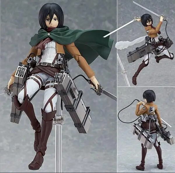 Атака на фигурка Титан игрушка Figma 203 Mikasa Figma 207 Eren Yeager 213 Levi Ackerman с оружием аниме модель куклы для детей - Цвет: 203 Mikasa OPP bag