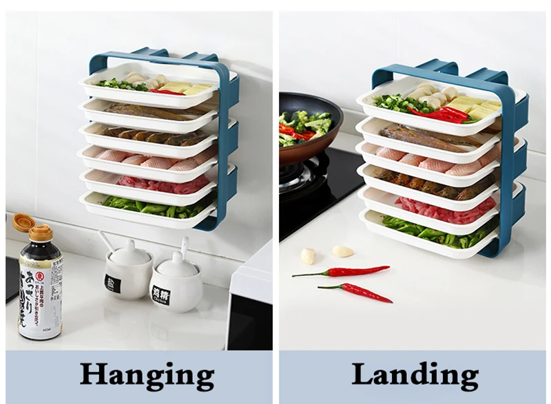 Plastic Plates Set With Wall Mounted Holder Space Saving Kitchen Food Storage Organizer Stackable Cooking Dishes Plate - 6 Pcs