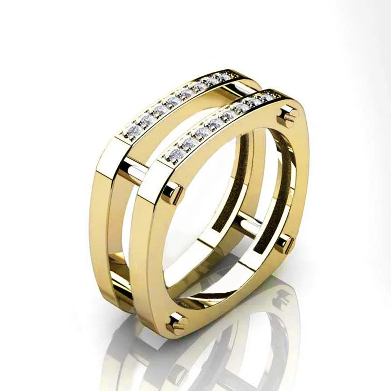 Мужские кольца Huitan в стиле хип-хоп, серебро/золото/розовое золото, геометрическое мужское кольцо с камнем, модные подарки, кольцо для гаджета - Цвет основного камня: B2737