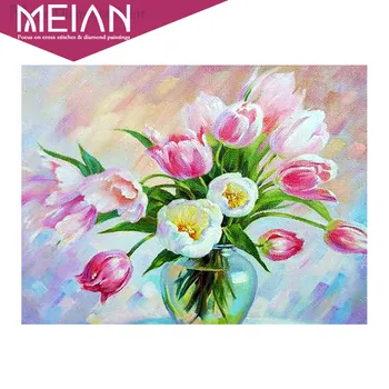 

2020 Meian flower Diamond Painting Tulip flower vase 5d diamond mosaic Floral Full Drill Embroidery 5D Cross Stitch home decor