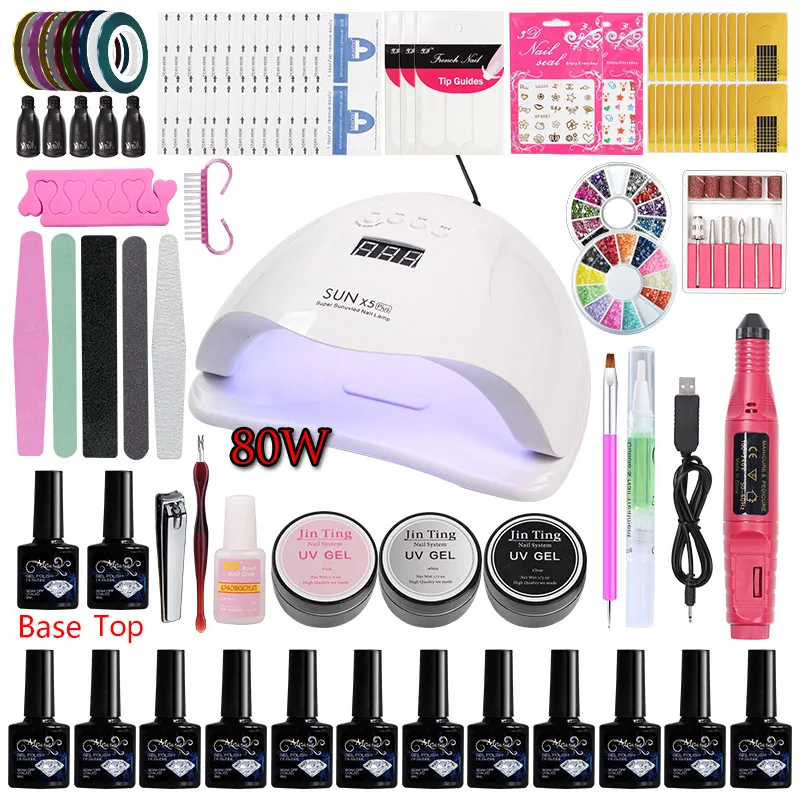 

Manicure Set Acrylic Nail Kit Professional Set Gel Nail Polish Set with Uv Lamp Base Top Coat Poly Gel Kits for Nail Art Tools