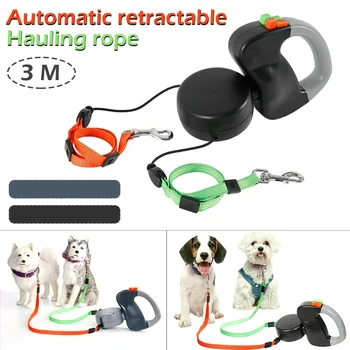 

Retractable Pet Dog Double Lead Leash Dual Dog Pet Leash Durable Nylon Long Strong Pet Leash Automatic Extending Dog Leash Rope
