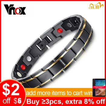 

Vnox DIY Adjustable Black Men's Stainless Steel Long Bracelets & Bangles Magnetic Health Care Jewelry
