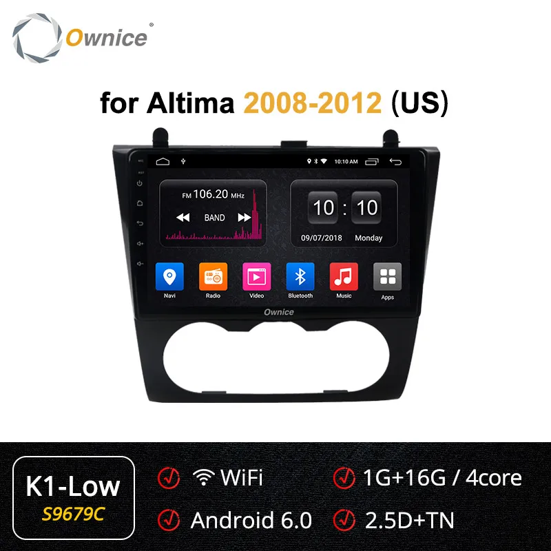 Ownice Android 9,0 4G LTE 360 панорама DSP SPDIF плеер gps Navi Радио " k3 k5 k6 для Nissan Teana ALTIMA Руководство A/C 2008-2012 - Цвет: S9679 K1 LOW