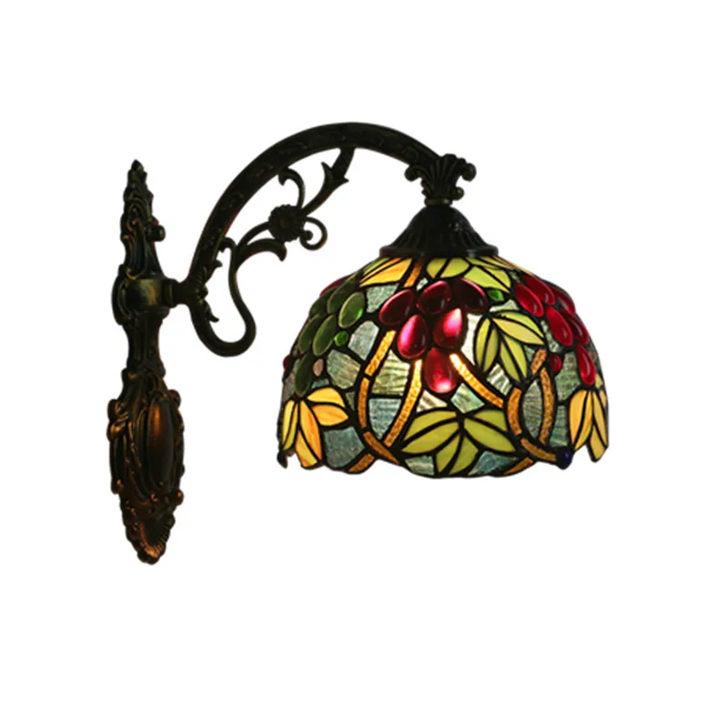 European Retro Grape Stained Glass Restaurant Cafe Stair Aisle Bedroom Bedside Tiffany LED Wall Lamp