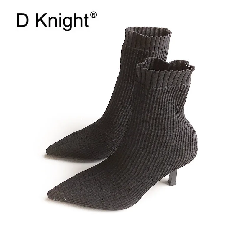 

Women Sock Boots Pointed Toe Elastic Slip On High Heels Ankle Pumps Stiletto Botas Zapatos De Mujer Sock Shoes High Boots Woman