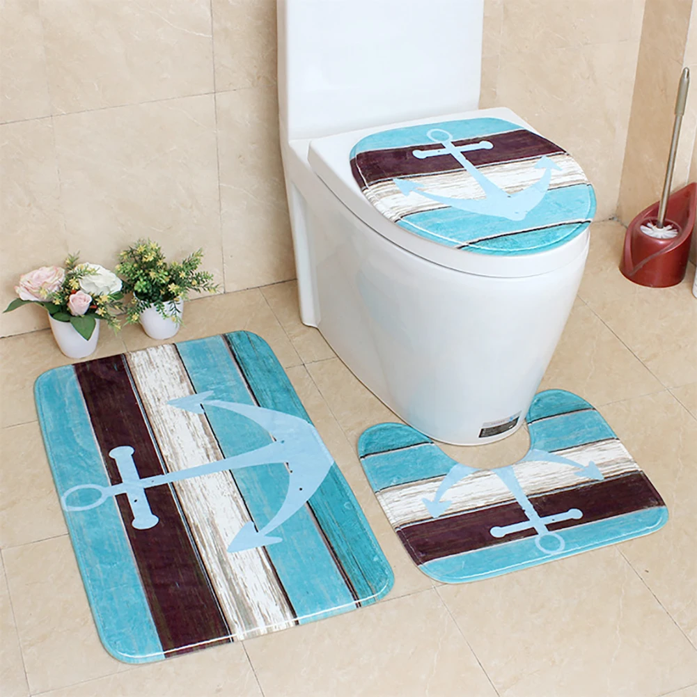 Комплект из 3 предметов с принтом в морском стиле, чехол для унитаза, набор для унитаза, коврик для ванной, моющийся коврик для ванной комнаты, коврики для дома - Цвет: N5