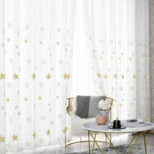 Cortinas transparentes de gasa de tul con estrellas esponjosas para niños, bordadas para sala de estar, dormitorio, ventana