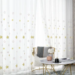 Fluffy Stars Tulle Voile Sheer Curtains For Kids Embroidered Curtain For Living Room Bedroom Window Gauze Tulle Curtain Drapes
