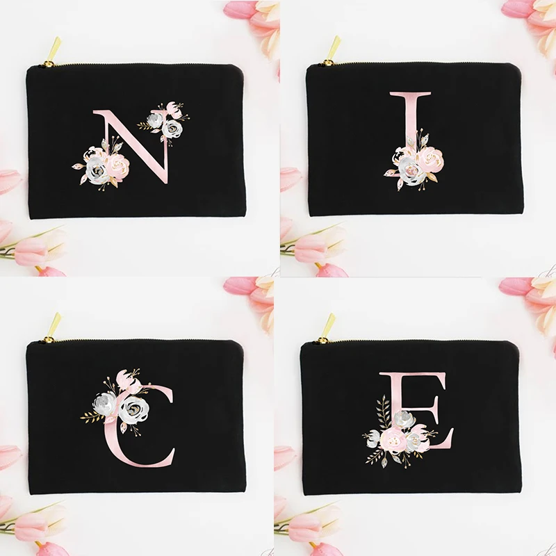 Bolso organizador de cosméticos con estampado de flores y letras para mujer, bolso organizador de cosméticos a la moda, bolso de mano con tampones para chicas