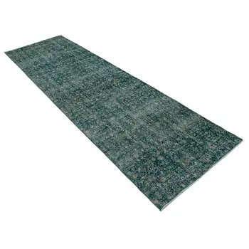 

92x302 Cm Green Handmade Overdyed Runner Rug-3x10 Ft