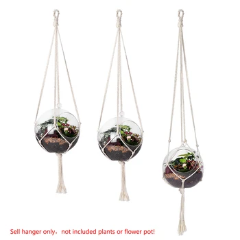 

100% Cotton Knotted Macrame Plant Hanger Basket Handmade Braided Rope Flower Pots Holder Macrame Lifting Rope Hanging Basket