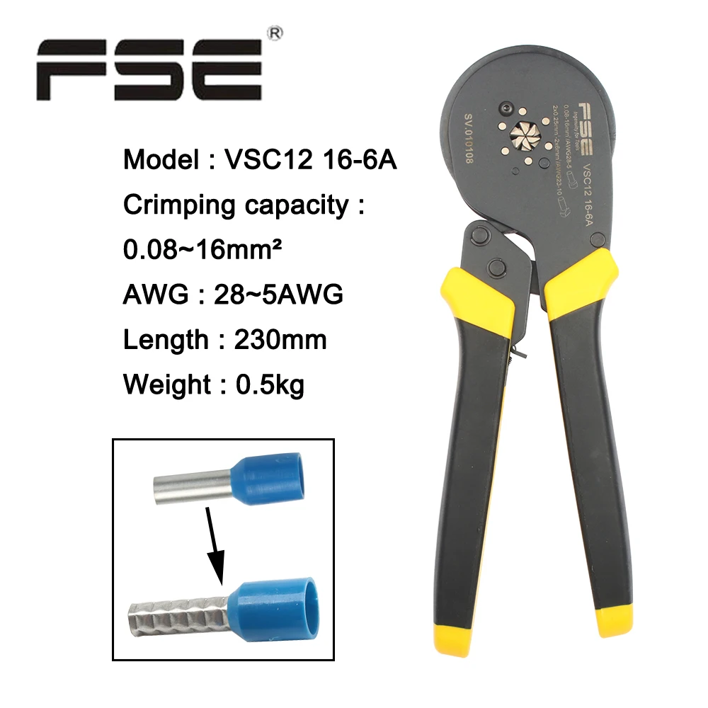 

VSC12 16-6A crimping pliers square 0.08-16mm2 26-5AWG for tube type needle terminal auto adjustment high precision mini tools