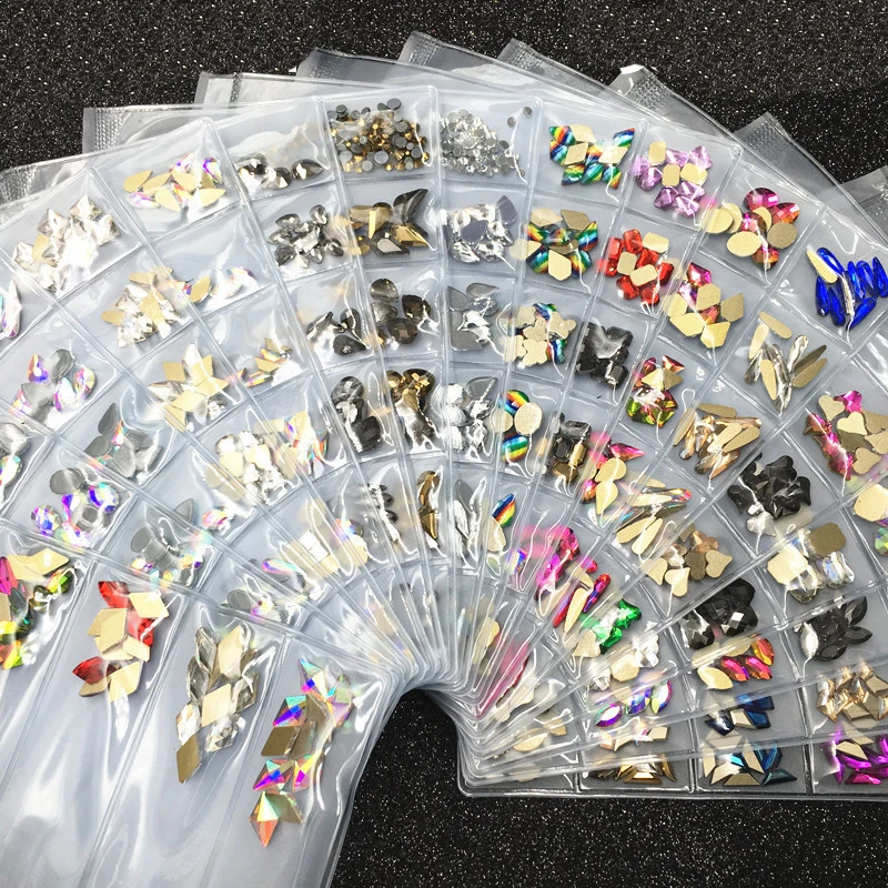 60pcs Nail Crystals Gems Mix 6 design Rhinestones for Nails 3D Nail Art Decorations Flatback