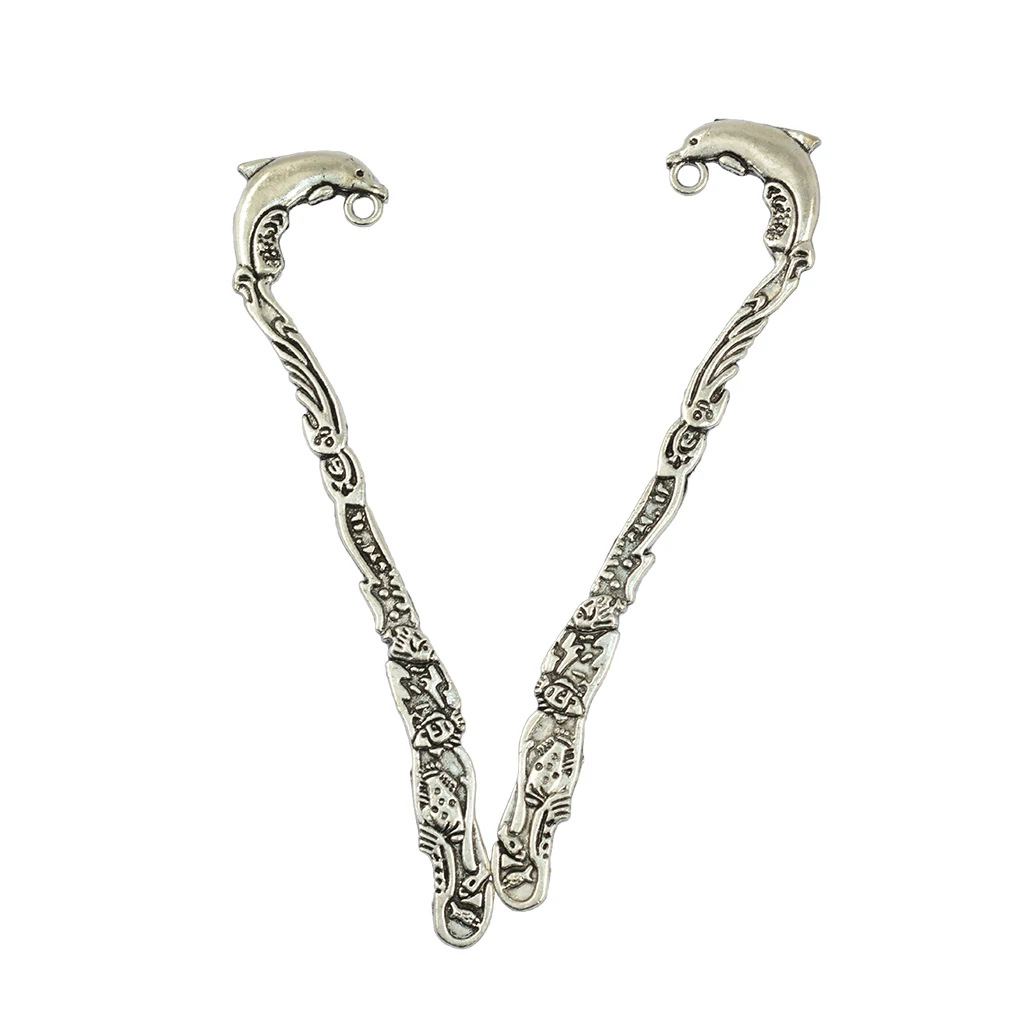 6x Tibetan silver color Vintage Dolphin Alloy Bookmarks With Hole for DIY Pendants Charms Jewelry School Office Stationery Supplies