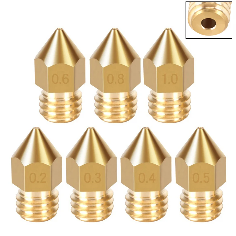 4pcs High Quality MK8 Nozzles 0.2 0.3 0.4 0.5 0.6 0.8 1.0mm Brass M6 Thread 1.75MM Filament for 3D printers Hotend CR10 Ender3