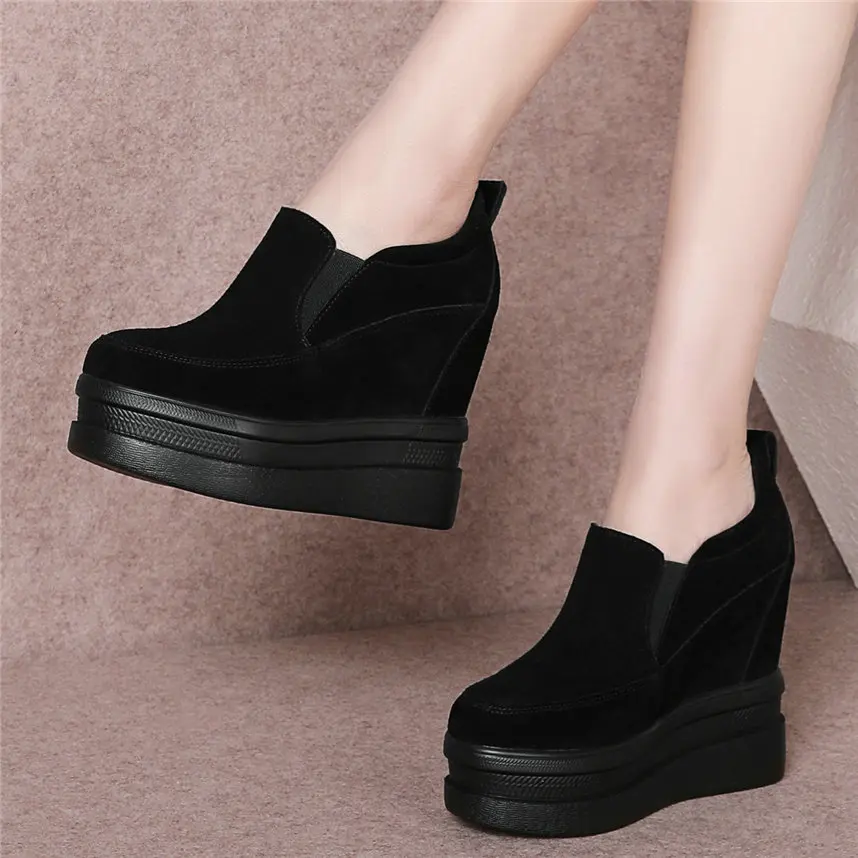 

2020 Punk Creepers Women Genuine Leather Wedges High Heel Party Pumps Shoes Female Slip On Platform Oxfords Shoes Casual Shoes