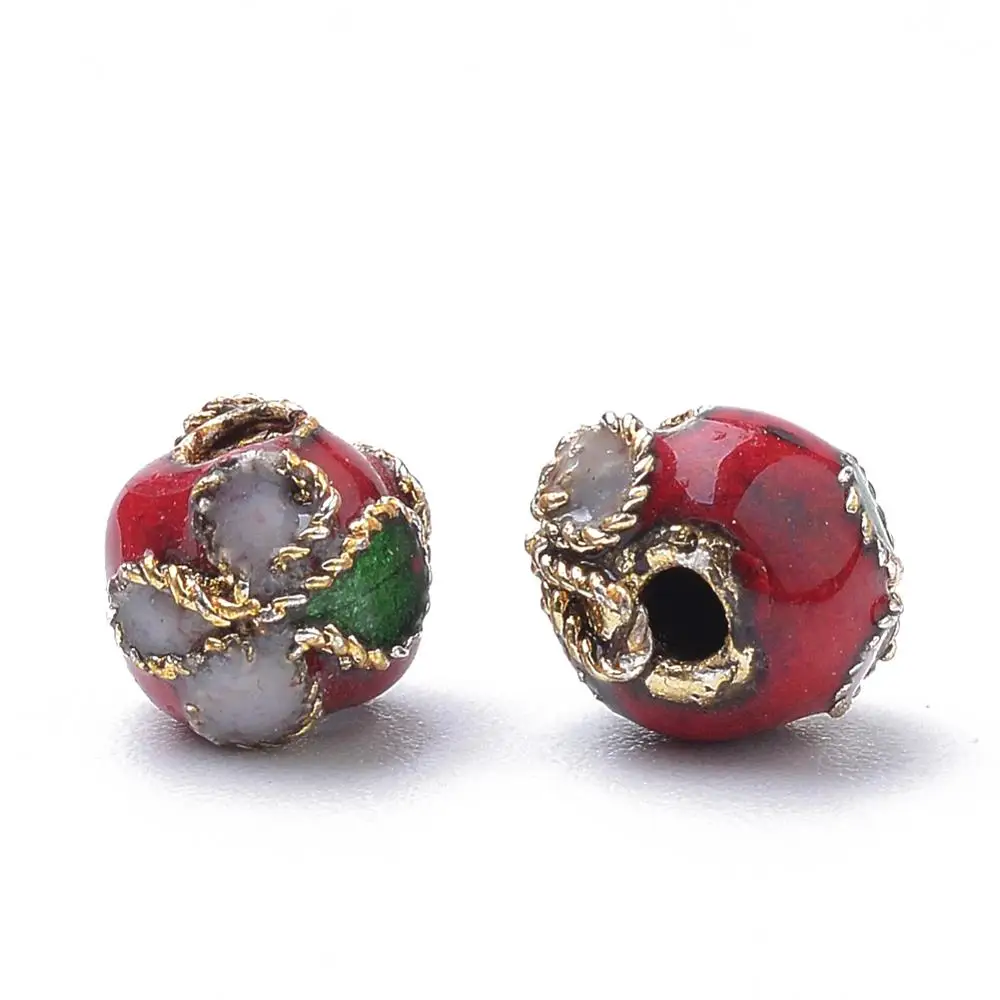 200Pcs 6mm Mixed Color Handmade Cloisonne Beads Brass Metal Round Beads for Jewelry Making DIY Bracelet Necklace Findings