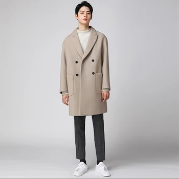 

Men Winter Wool Coat Thick Blends Coat Solid Color Casual Wool Trench Coat Men Korean Style Long Jacket Plus Size S-3XL ZKI17