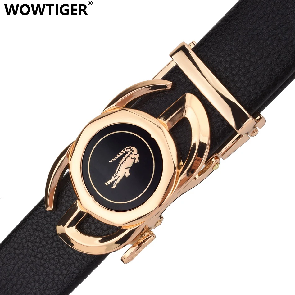 

WOWTIGER high quality letter animal golden color Automatic buckle Leather men belt Brand luxury Designer belts for men gift