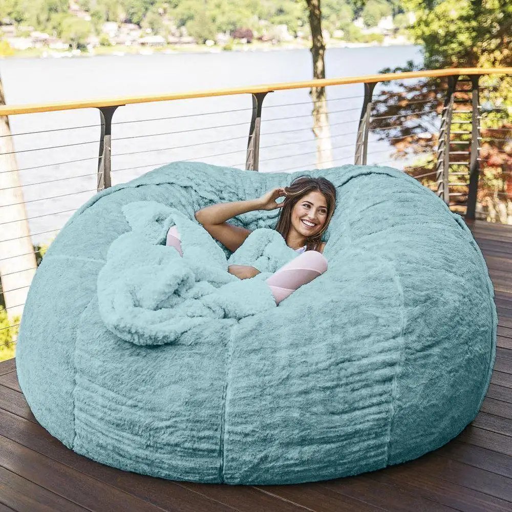7-Foot Bean Bag Chair with Furry Fur Cover Machine Washable Big Size Sofa and Giant Lounger Furniture bean bag sofa