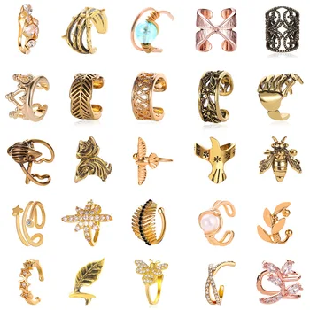 

Pierceless Earrings Simple Retro C- Shaped Ear Clip Cool Leaves Painless Ear Clip Cartilage U-Shaped Copper