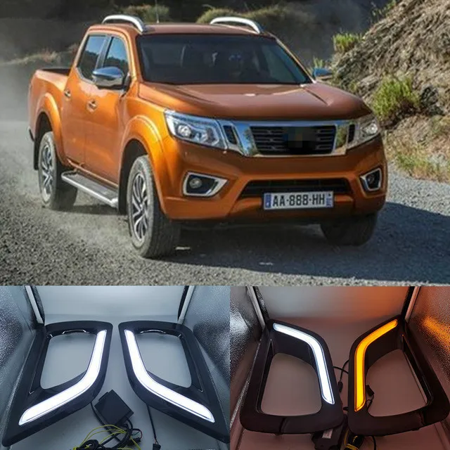 Черный глянец Крышка для Nissan Navara NP300 указатель поворота стиль реле 12V Светодиодный дневной светильник LED DRL с отверстием для противотуманной лампы