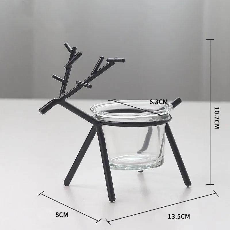 Современный минималистичный креативный Рождественский подсвечник из кованого железа, украшения в виде оленя, украшение для домашнего стола, декоративные изделия, фитиль для свечей - Цвет: Черный