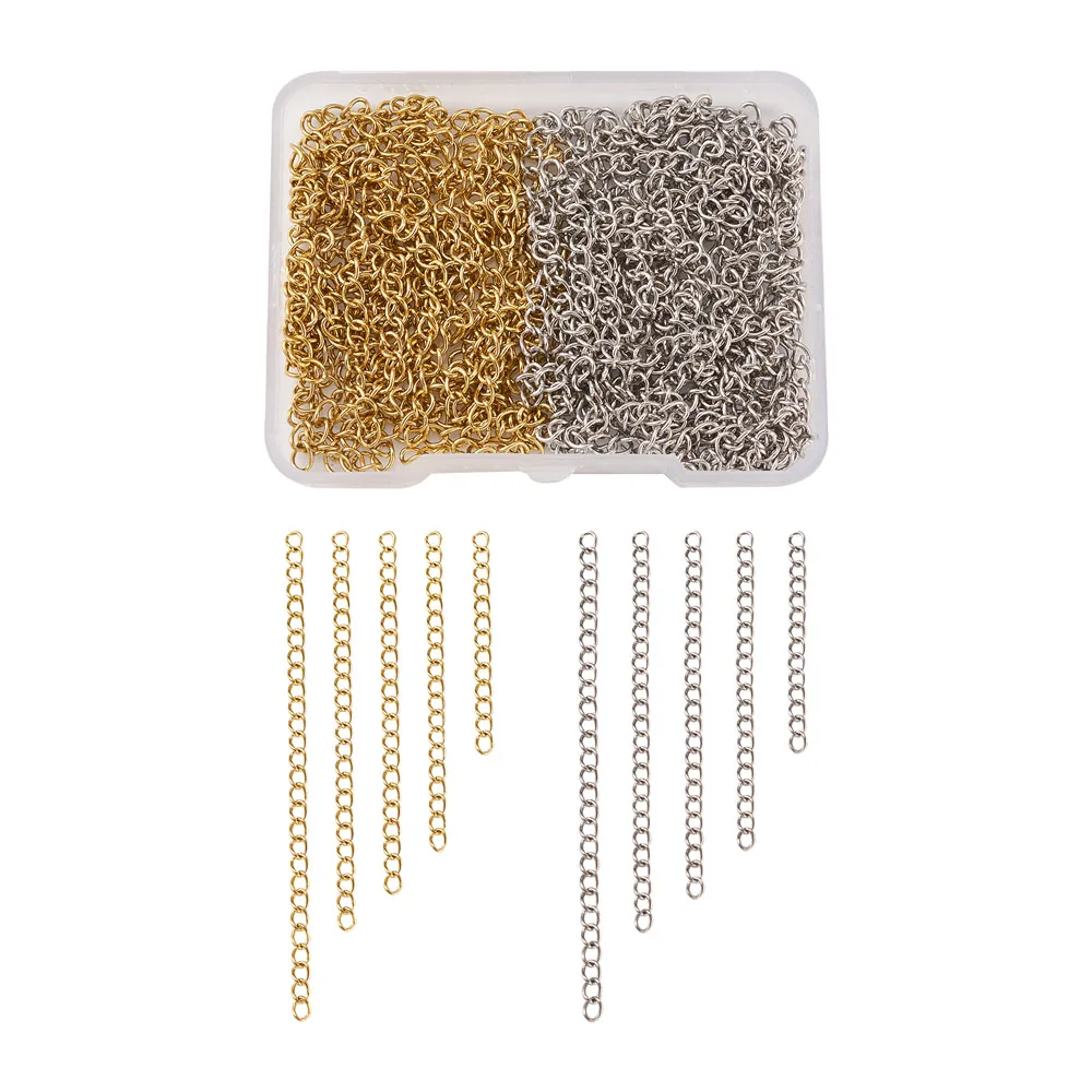 

100Pcs/Box Stainless Steel Chain Extenders Bracelet Necklace Extension Chain Tail Twisted Curb Chains For DIY Jewelry Making
