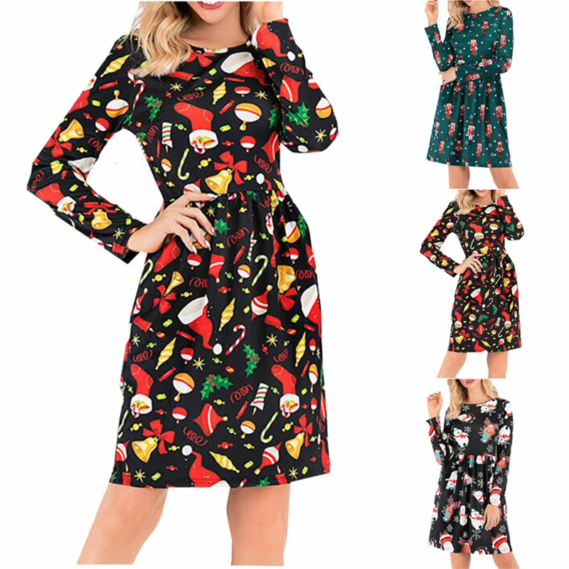 

Europe America Hot Selling Cheaper Autumn Winter New Style Popular Long Sleeve Printed Christmas Dresses Party Dress Sexy Dress