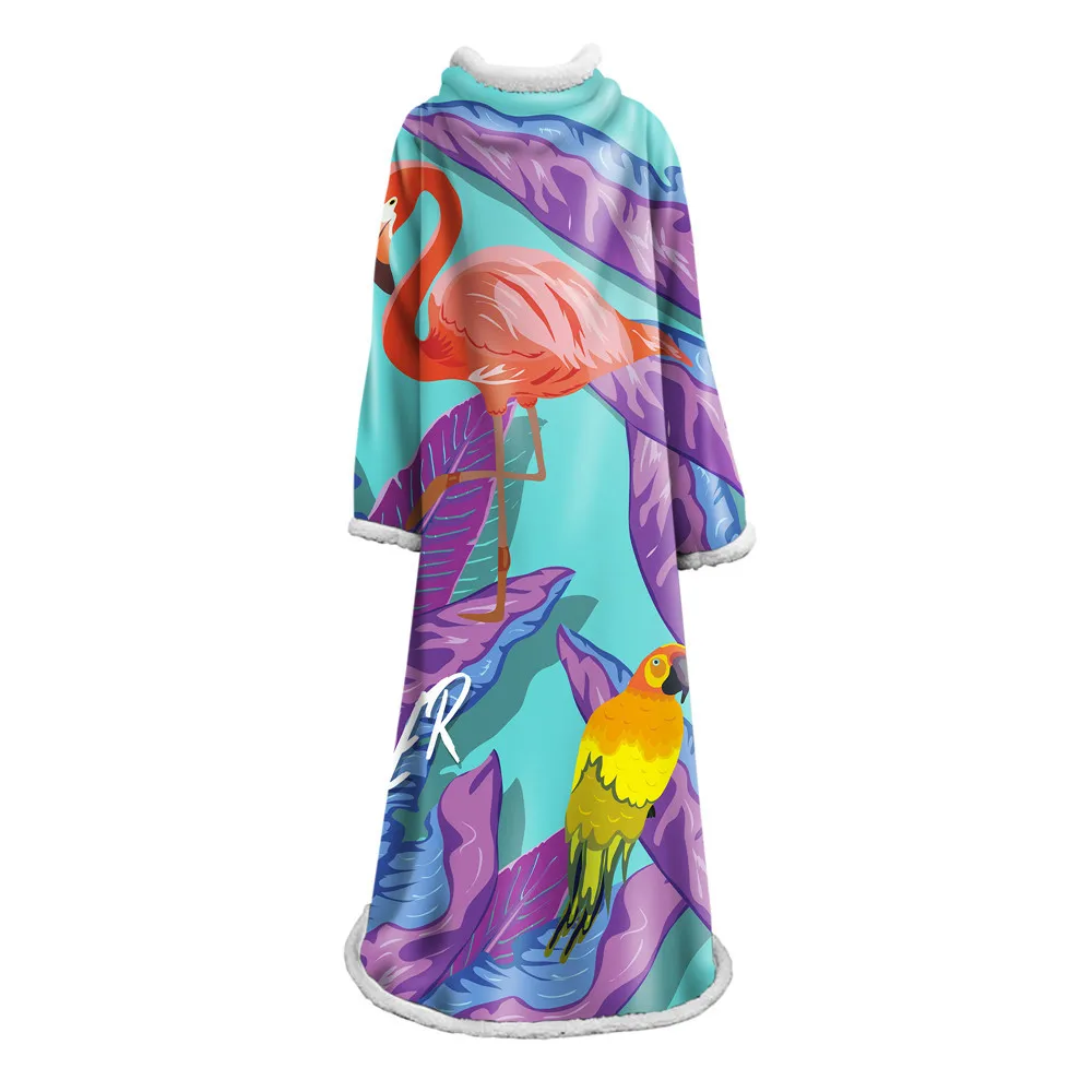 

Flamingo Printed Hooded Blanket For Beds Wool Plus Velvet Warm Sofa Camping Soft Blanket Fleece Blankets With Sleeve