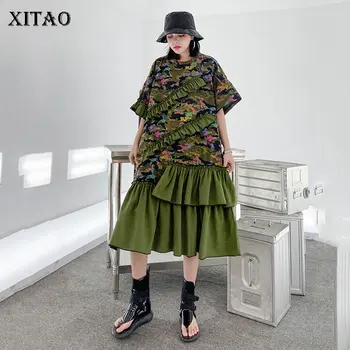

XITAO Ruffle Plus Size Dress Fashion New Women Patchwork Pullover Goddess Fan 2020 Summer Ruffle Patchwork Dress GCC3532