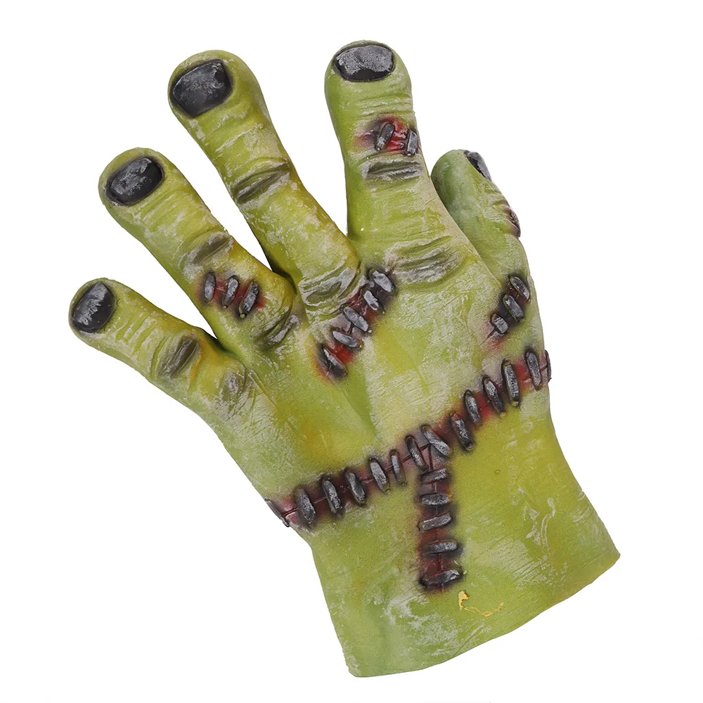 High Quality Green Mask Gloves Halloween Scary Carnival Party Masquerade Fangs Horror Accessories Cosplay Green Lifelike Unisex