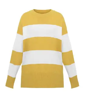 

Women Autumn Yellow Striped Casual Sweater Pullovers Loose O-Neck Long Sleeve Knitted Pullover