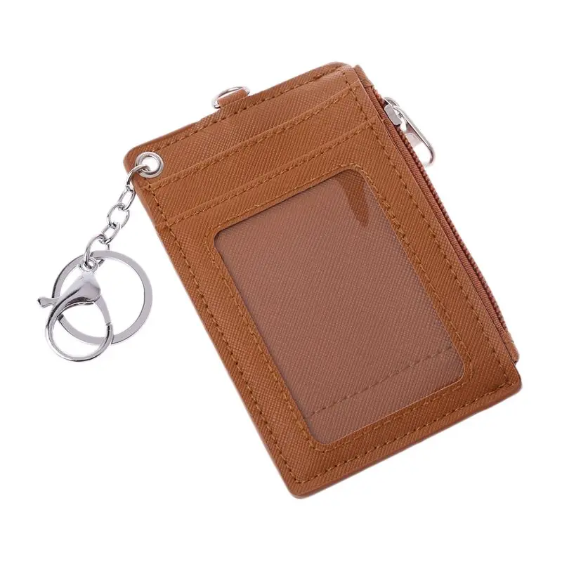 Портативный кожаный держатель для визиток, ID карт, кредитных бейджей, портмоне, кошелек, брелок - Цвет: Коричневый