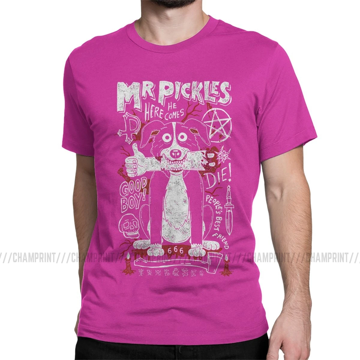 Mr Pickles мужские футболки ТВ взрослые собаки злой сатана забавная футболка с коротким рукавом Хлопок 4XL 5XL 6XL - Цвет: Фуксия