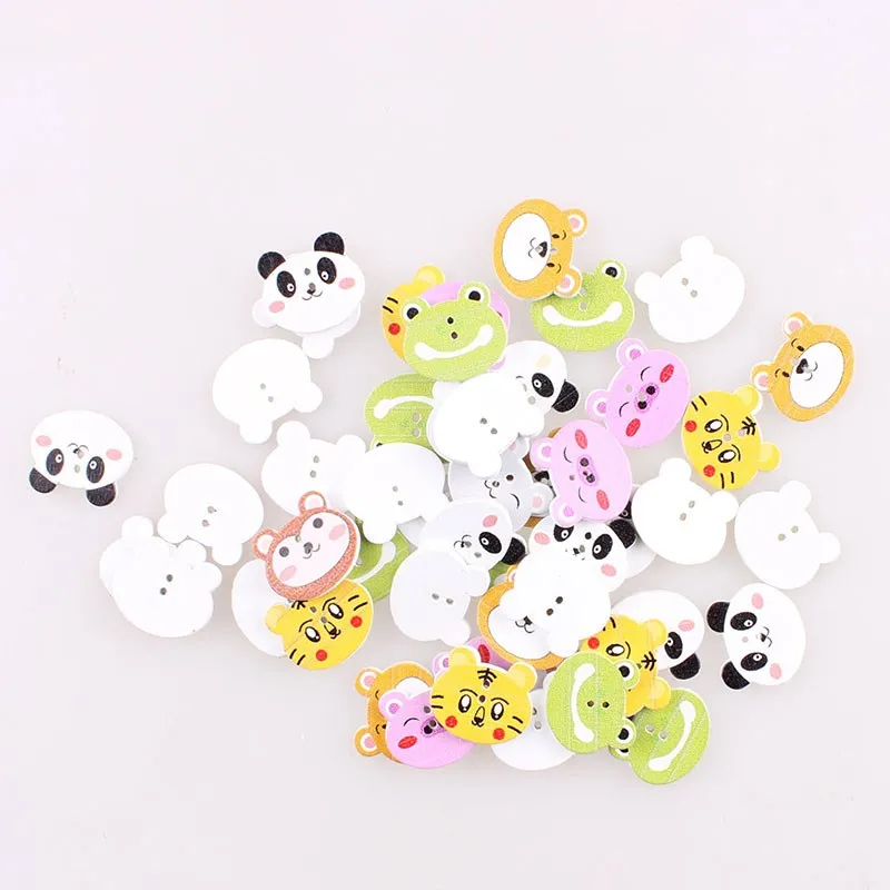 

50pcs button up Mix Cute Animal Wooden Buttons Cat Panda Tiger Pig Sewing Buttons Craft 2 Holes Scrapbooking Products for Kids W