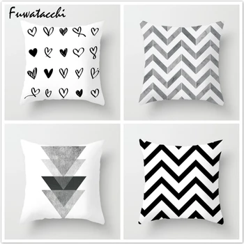 

Fuwatacchi White and Black Stripe Wove Dot Wave Love Pillow Case Various Geometric Cushion Cover Decorative Pillows Cover 2019