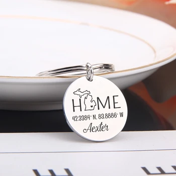 

FLYANGEL Keyring Customized Name Coordinate Key Chain Personalized Engraved Home Bag Charm For Lover Couples Gifts