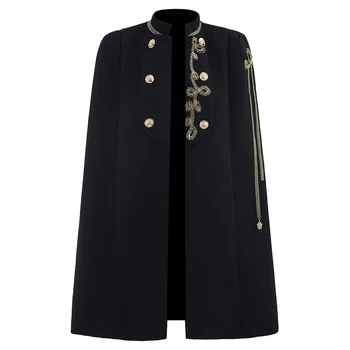 

autumn winter vintage court style cloak woolen coat women stand collar chain fashion party shawl overcoat