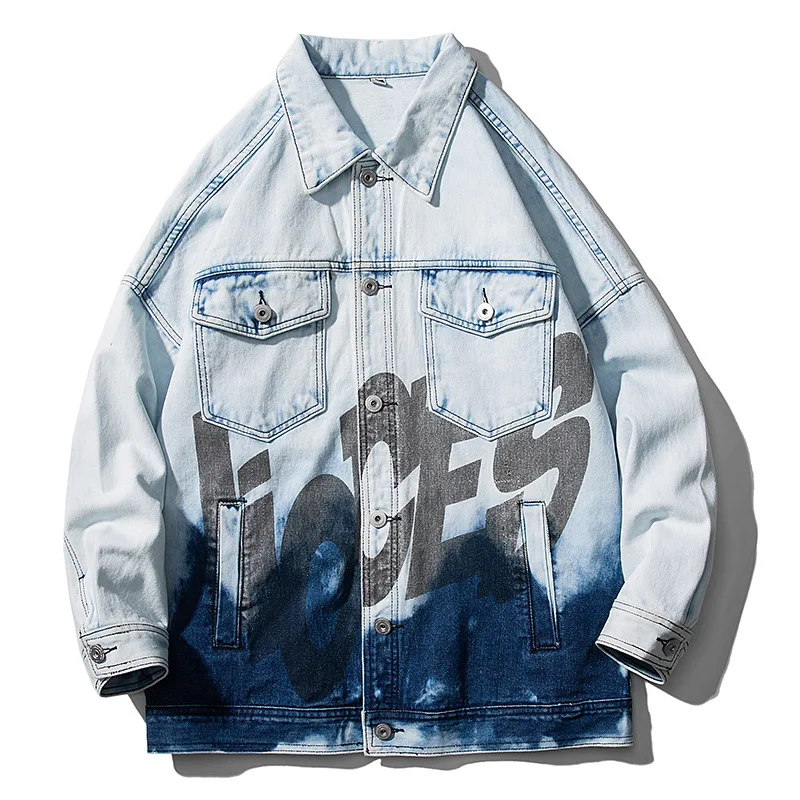 2021 Spring New Men's Denim Jacket Male Korean Version of The Trend Handsome Outer Clothes Student Letter Print Casual Coat 5XL 1