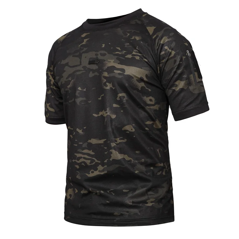 Мужская Военная армейская футболка, Мужская быстросохнущая верхняя одежда для охоты, Мужская футболка, футболки с коротким рукавом, походная тактическая рубашка для кемпинга - Цвет: Dark night