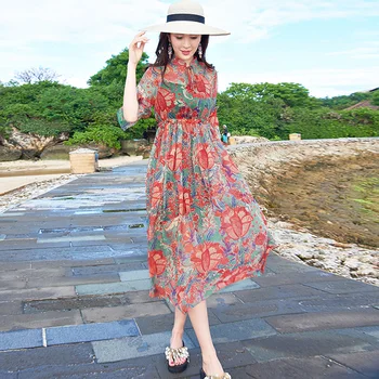 

Beach Skirt on Holiday by the Sea, 2020 New Bohemian Dress Female xia da Pendulum Dress Floral Chiffon Dress